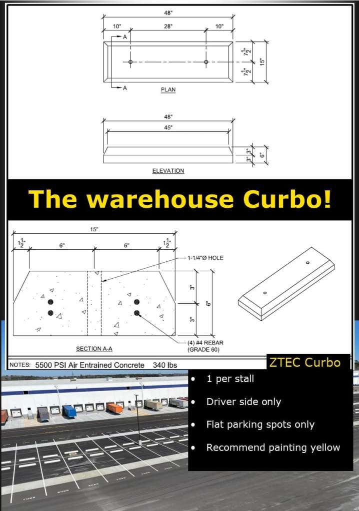 ZTec-model-truck-parking-curb-designed-to-fix-the-Billion-dollar-maintenance-problem-for-high-volume-warehouse-parking-lots.-Manufactured-and-designed-by-Curbo-Parking-Curbs